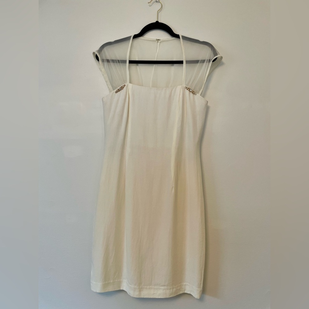 Vintage Ivory Bridal Dress with Illusion Neckline Deadstock Night Away 80s 90s